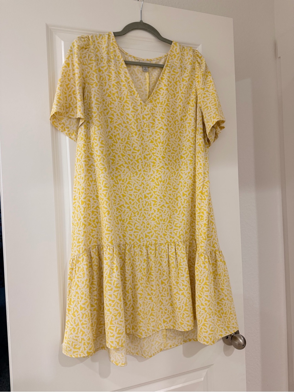 a new day Yellow Printed V-Neck Ruffle-Hem Dress